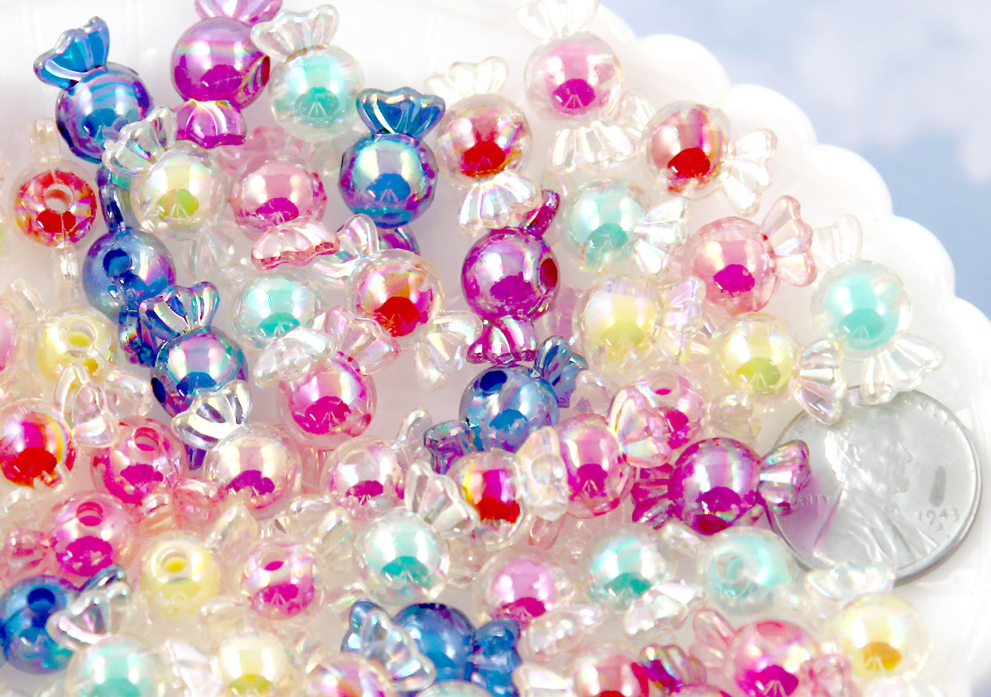 Candy Beads - 12mm AB Tiny Candy Shape Acrylic or Resin Beads - 35 pc set