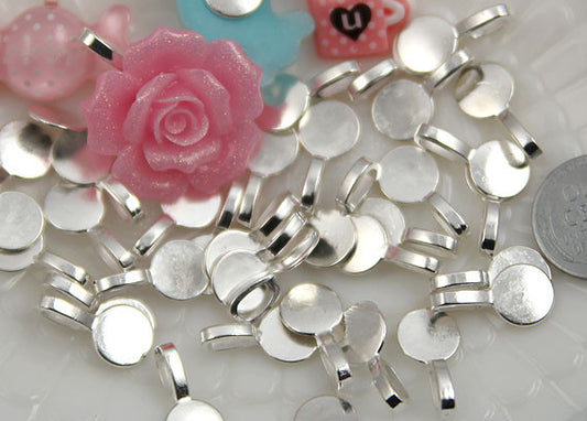 18mm Round Silver Color Bails - make cabochons into charms - 10 pc set