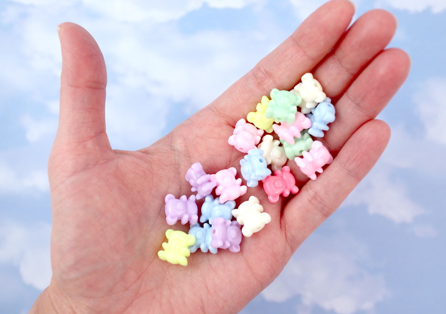 Pastel Beads - 12mm Tiny Pastel Teddy Bear Bright Color Acrylic or Plastic Beads - 80 pc set