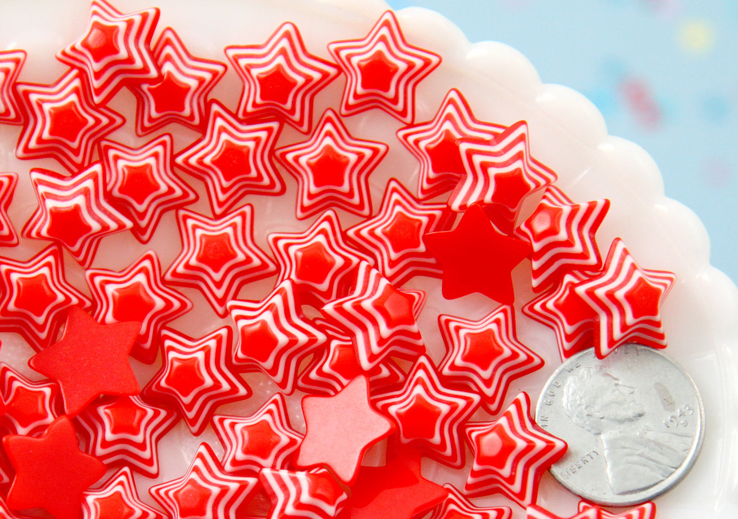 Striped Resin Stars - 13mm Bright Red Striped Resin Star Cabochons - 15 pc set