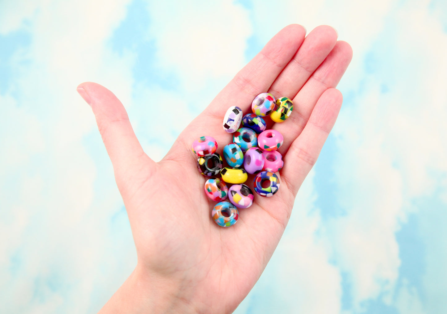 Colorful Resin Beads - 13mm Large Hole Confetti Rondelle Wide Euro Style Resin Beads - Super High Quality - 30 pcs set