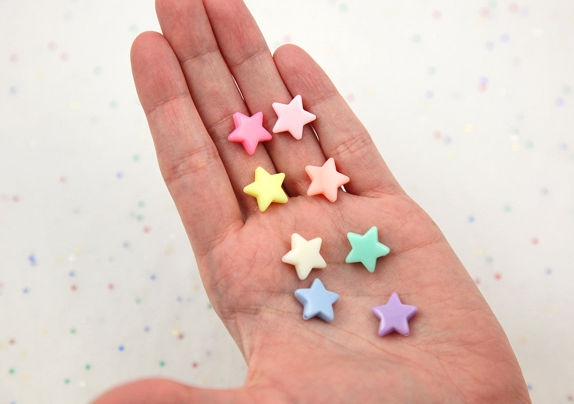14mm Beautiful Bright Pastel Star Acrylic or Resin Beads - 100 pcs set