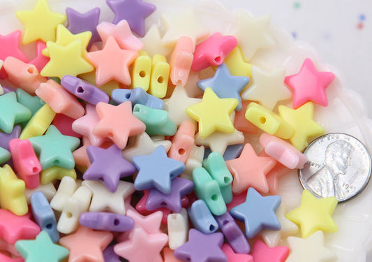 14mm Beautiful Bright Pastel Star Acrylic or Resin Beads - 100 pcs set