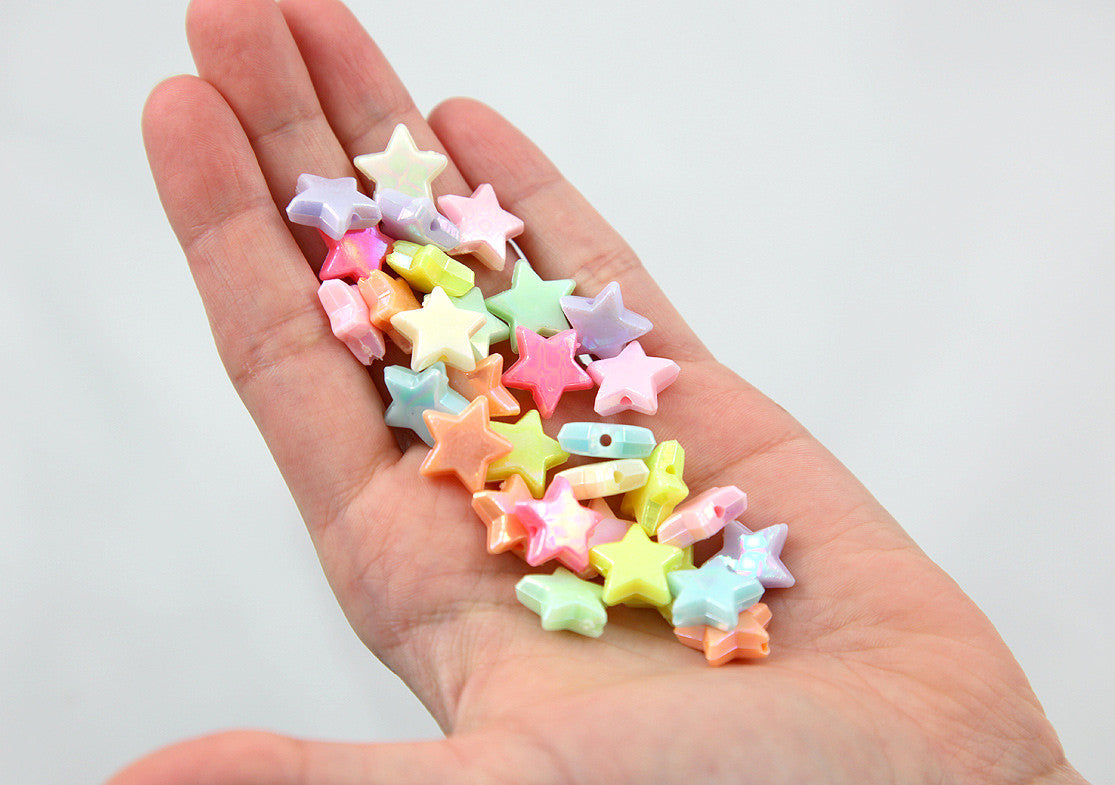 14mm AB Beautiful Bright Pastel Star with Shiny Iridescent Finish Acrylic or Resin Beads - 100 pcs set