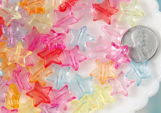 Transparent Star Beads - 14mm Colorful Transparent Star Acrylic or Resin Beads - 100 pcs set