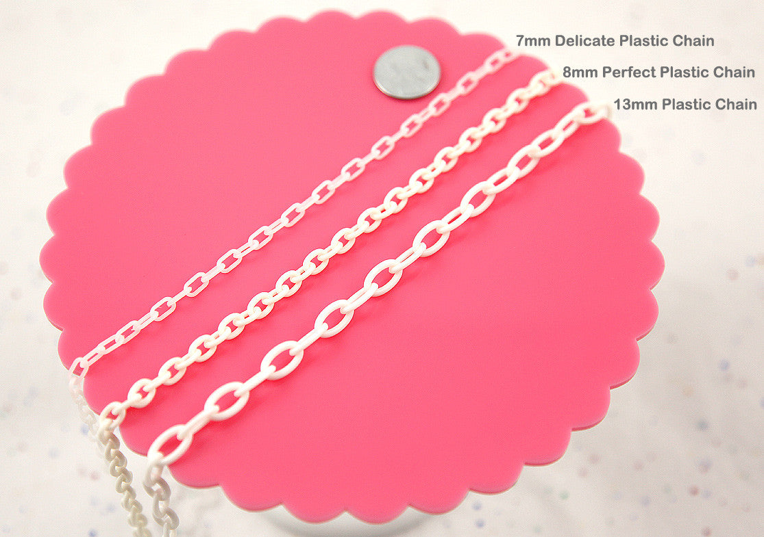 8mm Perfect Acrylic or Plastic Chain, White Color - 15 inch length / 39 cm length - For Making Neclaces and Other Jewelry - 3 pcs set