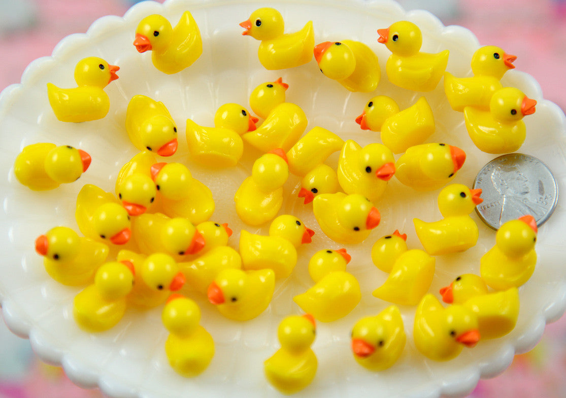 18mm Tiny Adorable Miniature Rubber Ducky - Little Toy Duck 3d Mini Resin Cabochons - 6 pc set