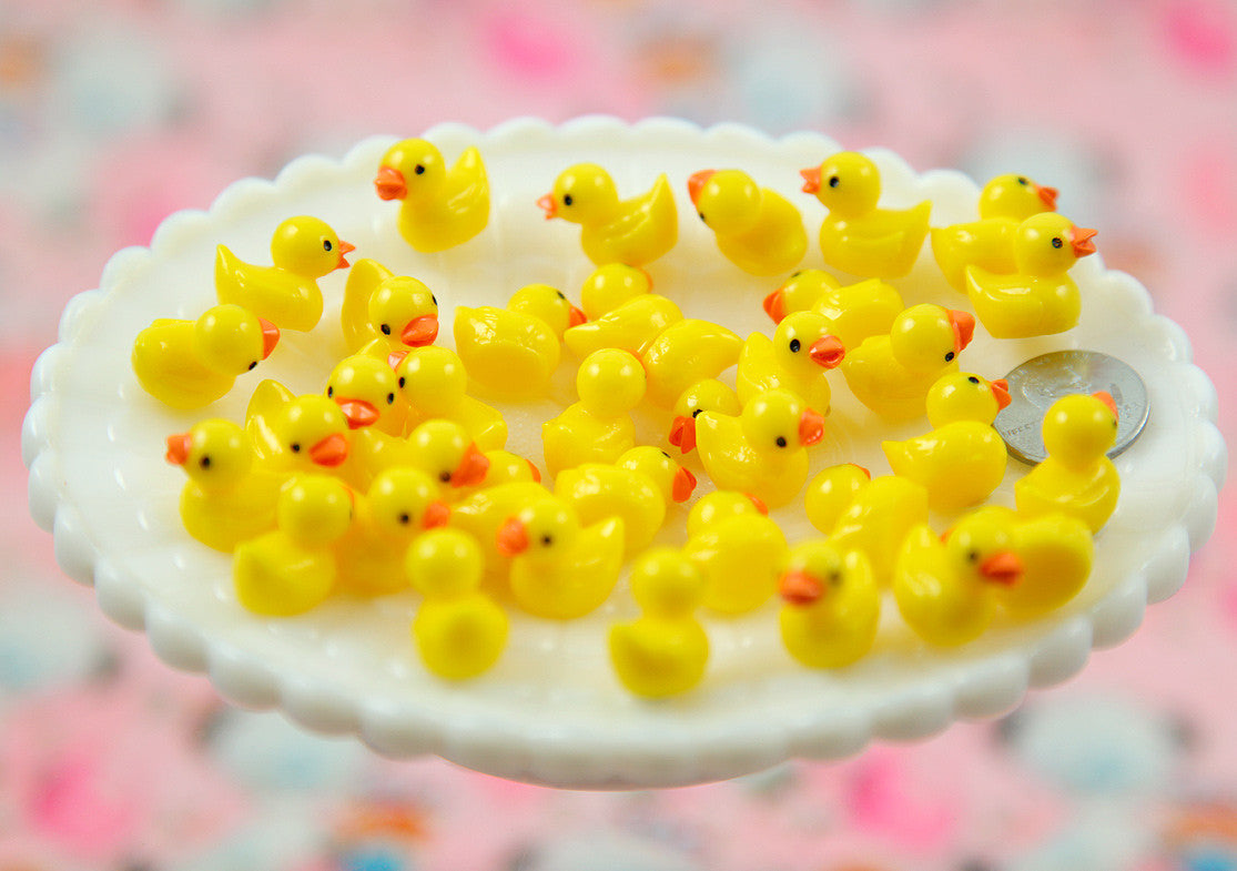 18mm Tiny Adorable Miniature Rubber Ducky - Little Toy Duck 3d Mini Resin Cabochons - 6 pc set