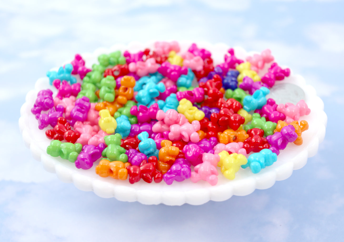 Bear Beads - 14mm Tiny Teddy Bear Bright Color Acrylic or Plastic Beads - 100 pc set