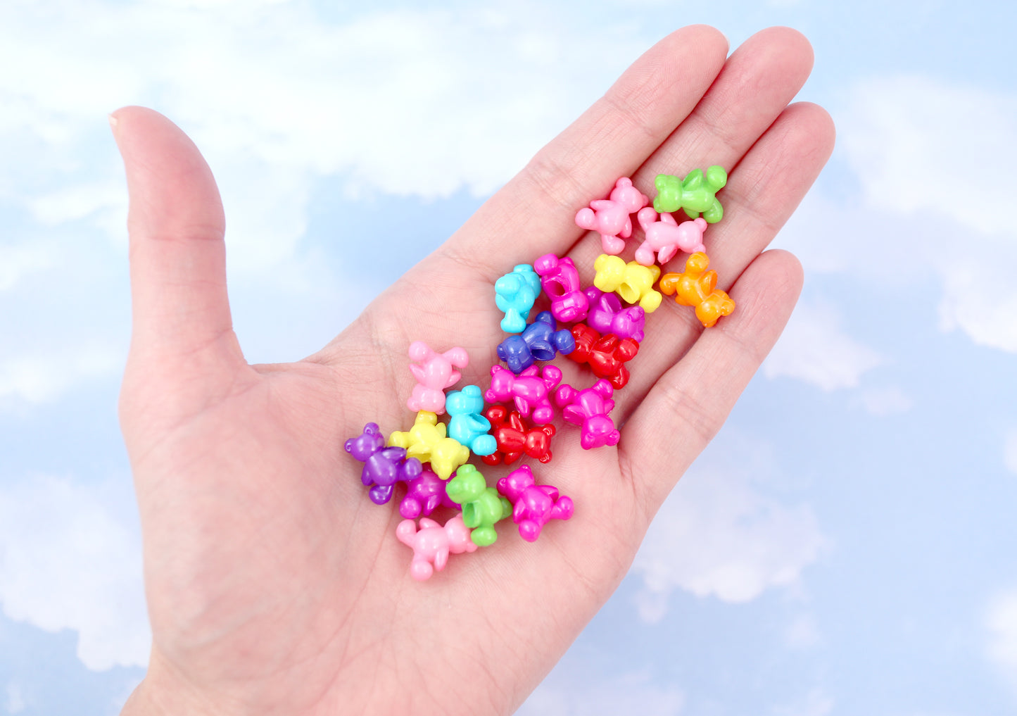 Bear Beads - 14mm Tiny Teddy Bear Bright Color Acrylic or Plastic Beads - 100 pc set