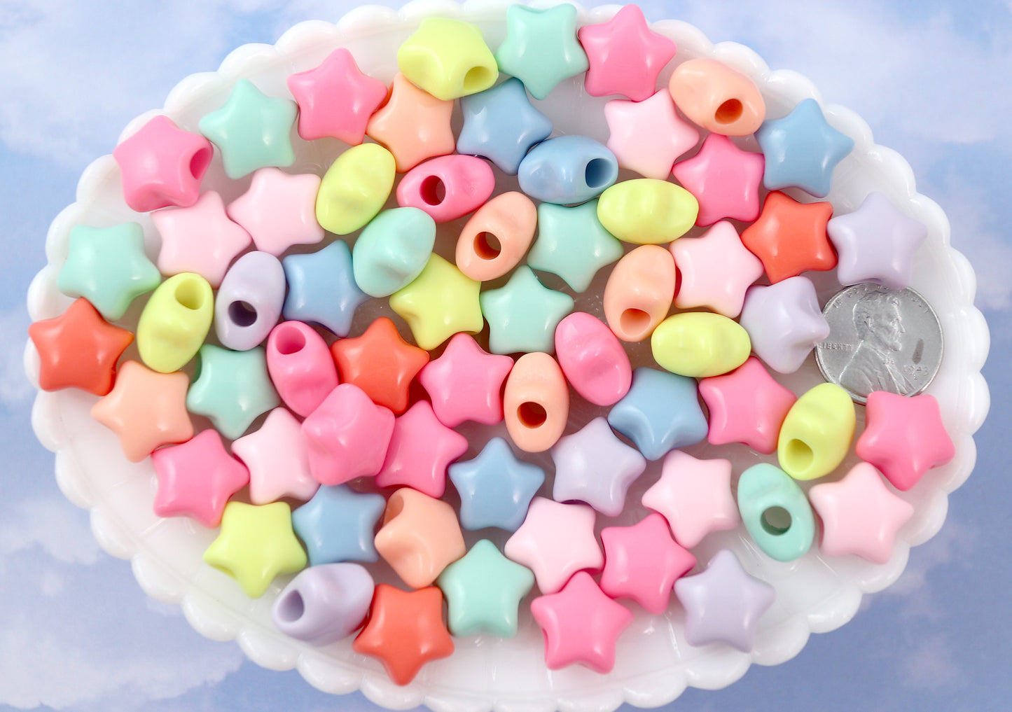 Pastel Star Beads - 14mm Chunky 3D Rounded Puffy Pastel Star Acrylic or Resin Beads - 50 pcs set