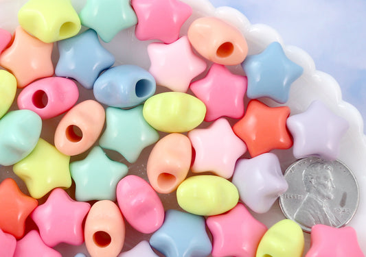 Pastel Star Beads - 14mm Chunky 3D Rounded Puffy Pastel Star Acrylic or Resin Beads - 50 pcs set