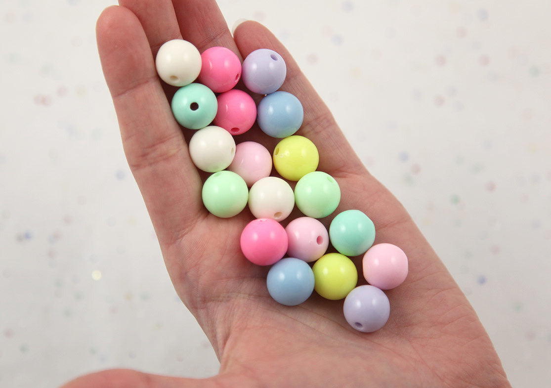 14mm Beautiful Bright Pastel Round Shape Acrylic or Resin Beads - 32 pcs set