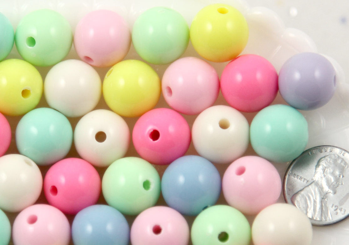 14mm Beautiful Bright Pastel Round Shape Acrylic or Resin Beads - 32 pcs set