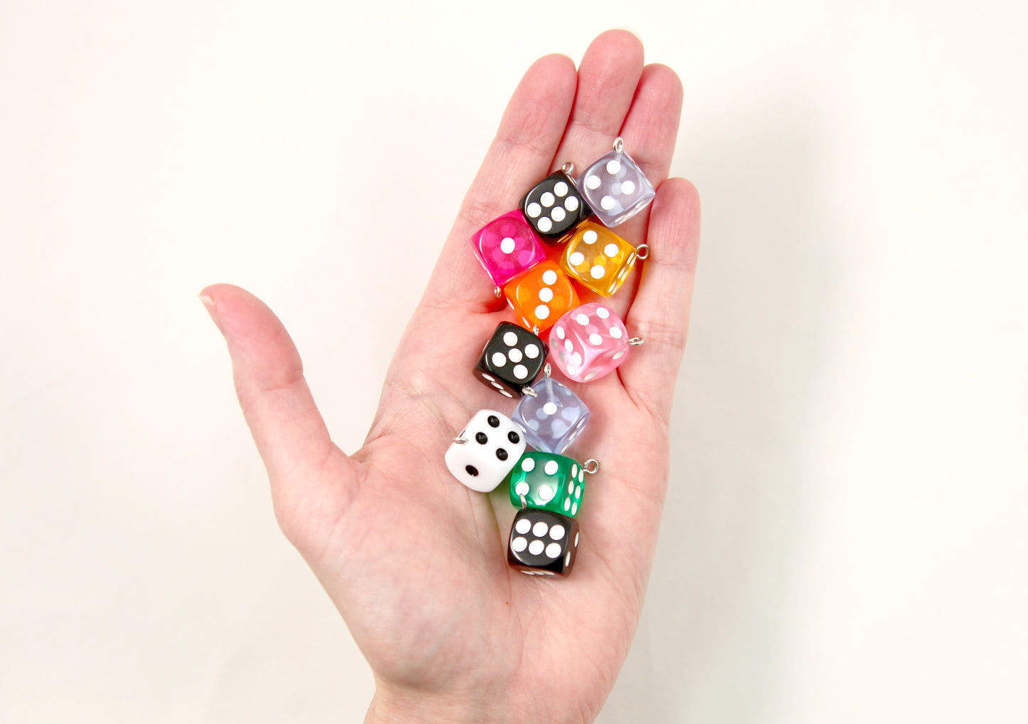 Dice Charms - 14mm D6 Dice Colorful Resin Charms Acrylic or Resin Pendants - 12 pc set