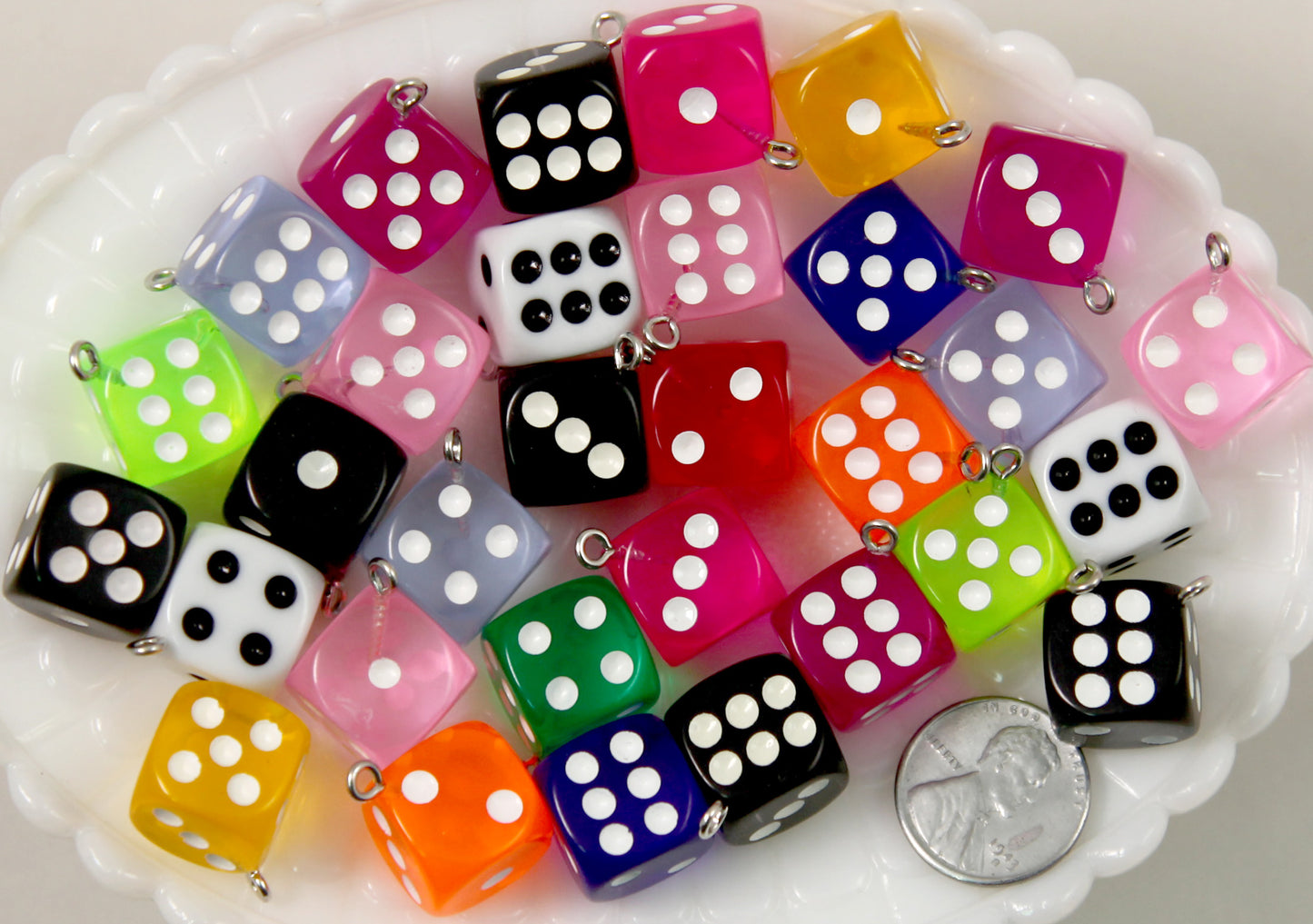Dice Charms - 14mm D6 Dice Colorful Resin Charms Acrylic or Resin Pendants - 12 pc set