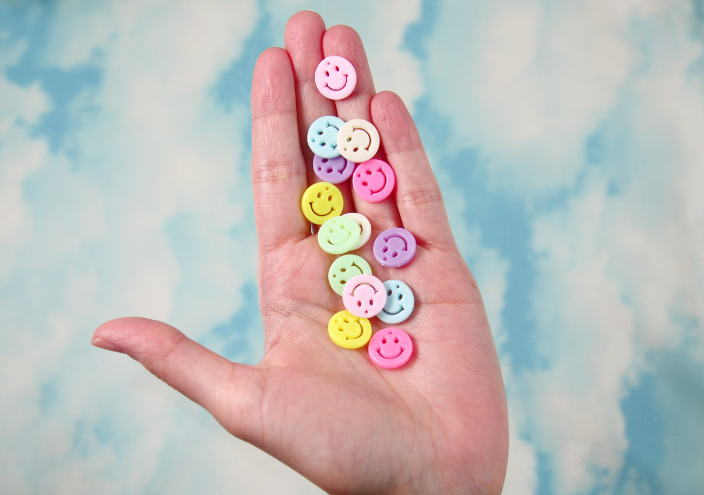 Happy Face Charms - 14mm Pastel Smile Shape Acrylic or Resin Charms or Pendants - 100 pc set