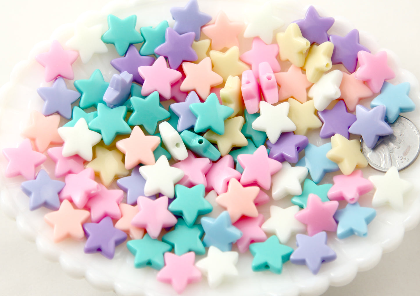 Pastel Star Beads - 14mm Rounded Pastel Star Acrylic or Resin Beads - 100 pcs set