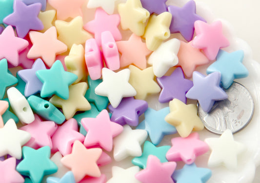 Pastel Star Beads - 14mm Rounded Pastel Star Acrylic or Resin Beads - 100 pcs set