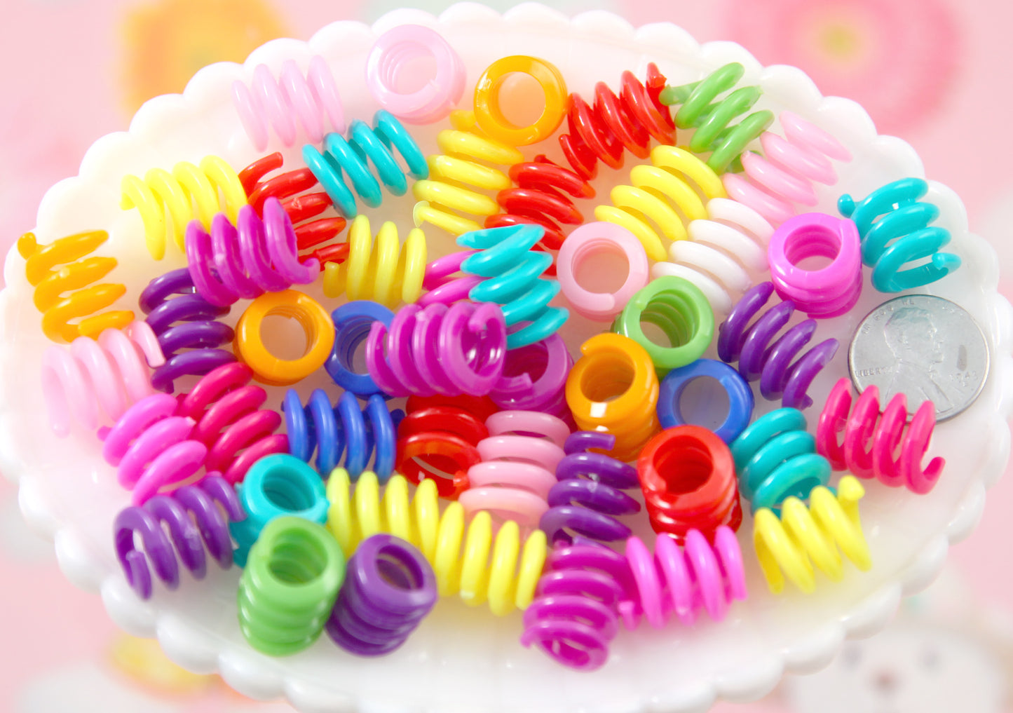 Spiral Beads - 17mm Spring Shape Curly Spiral Acrylic or Plastic Beads - 50 pcs set