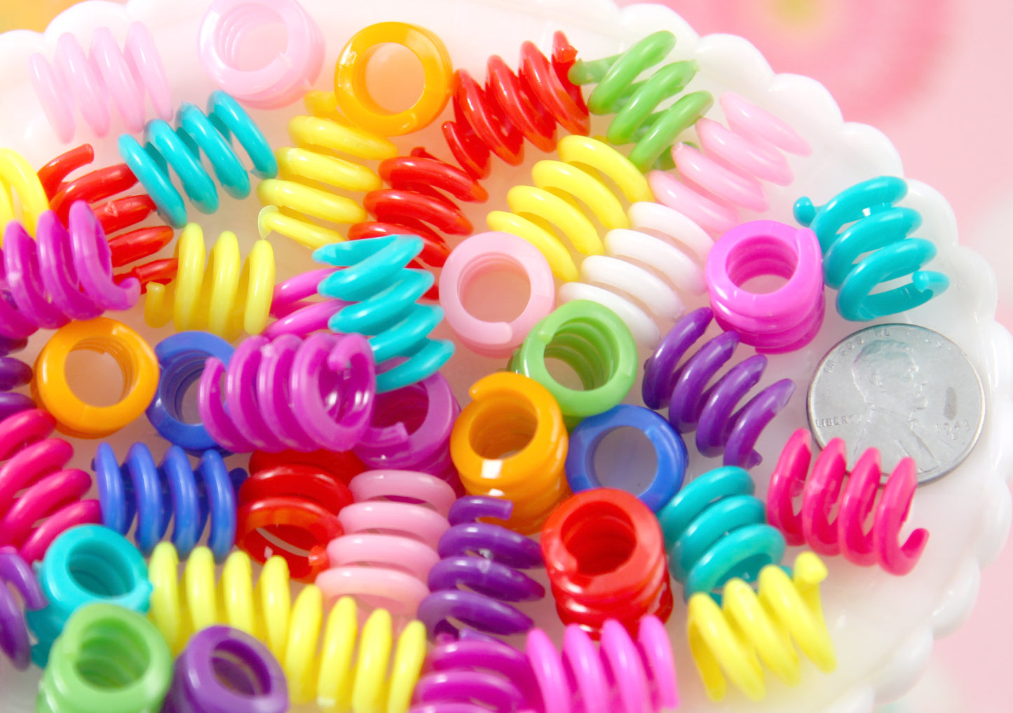 Spiral Beads - 17mm Spring Shape Curly Spiral Acrylic or Plastic Beads - 50 pcs set