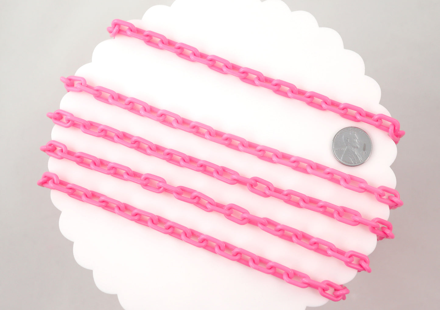 Plastic Chain - 14mm Bright Pink Acrylic or Plastic Chain - 15 inch length / 38 cm length - 3 pcs set