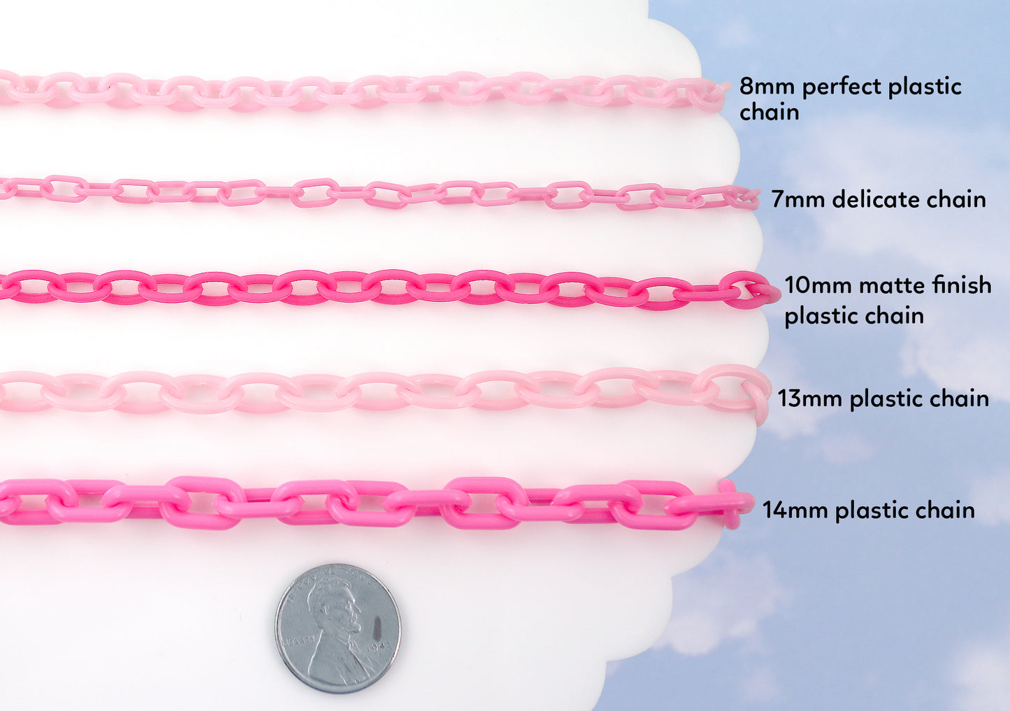 Plastic Chain - 14mm Bright Pink Acrylic or Plastic Chain - 15 inch length / 38 cm length - 3 pcs set
