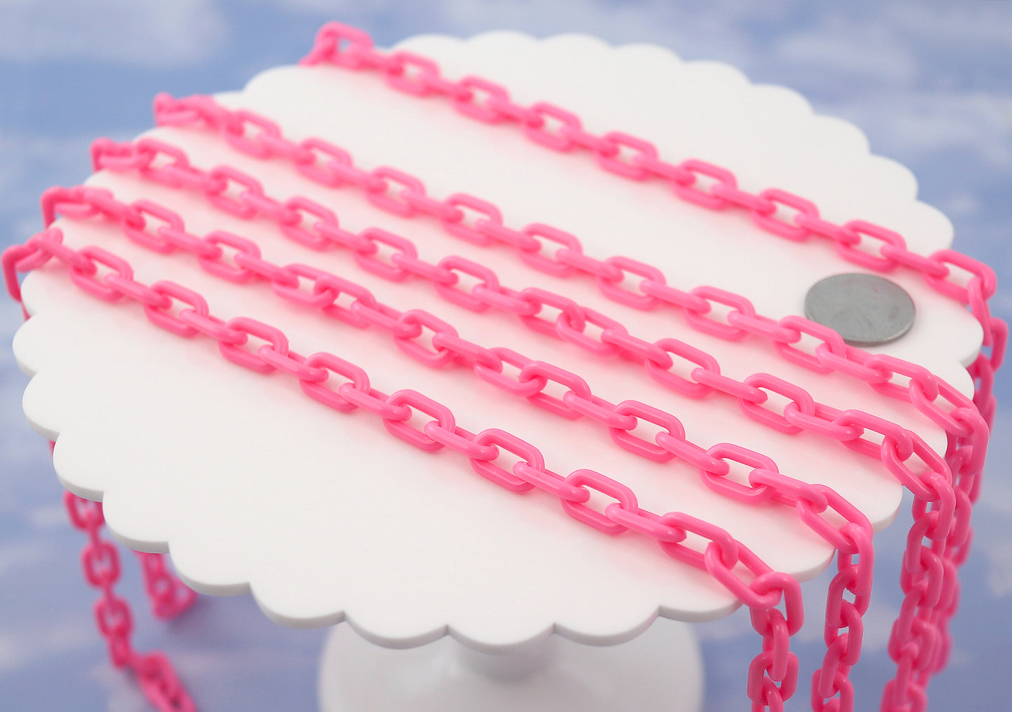 Plastic Chain - 14mm Bright Pink Acrylic or Plastic Chain - 15 inch length / 38 cm length - 3 pcs set