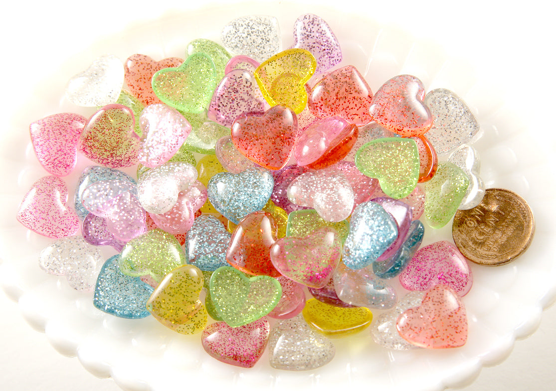 15mm Candy Heart Resin Cabochons - 32 pc set