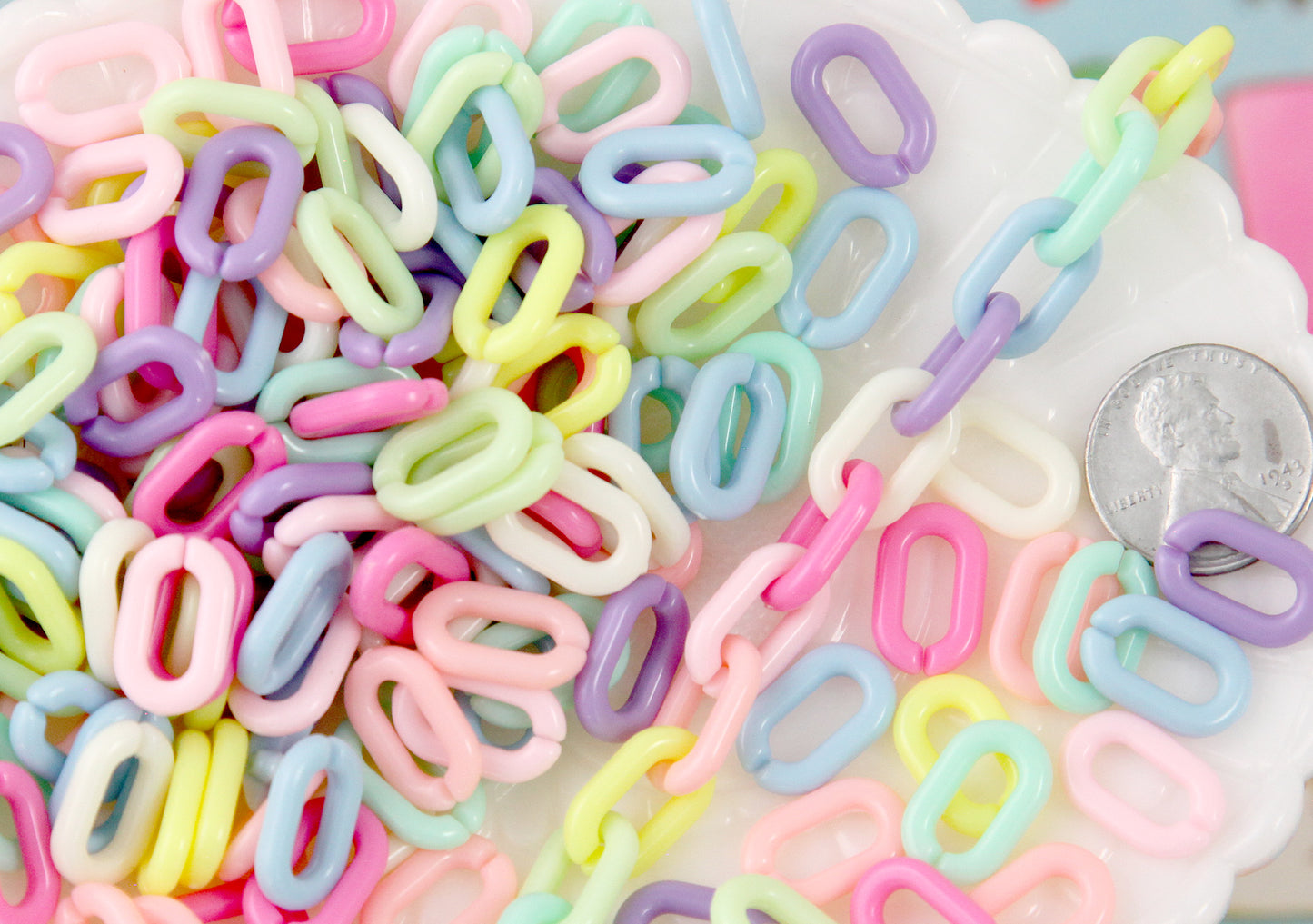 Small Pastel Plastic Chain Links - 15mm Small Beautiful Bright Pastel