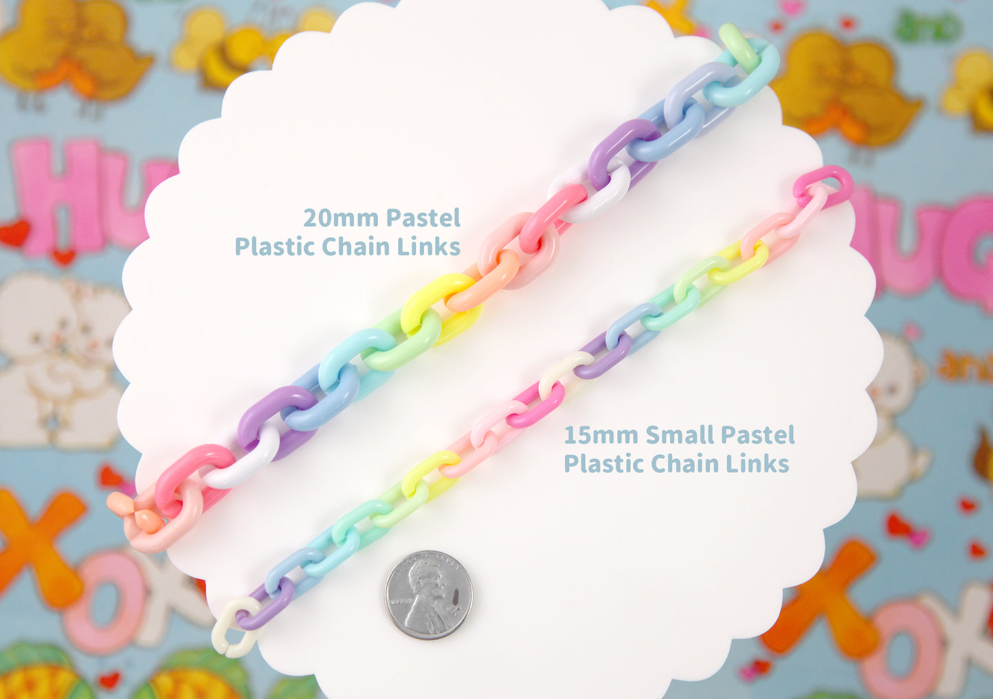 Small Pastel Plastic Chain Links - 15mm Small Beautiful Bright Pastel Color Plastic or Acrylic Chain Links - Mixed Colors - 200 pc set