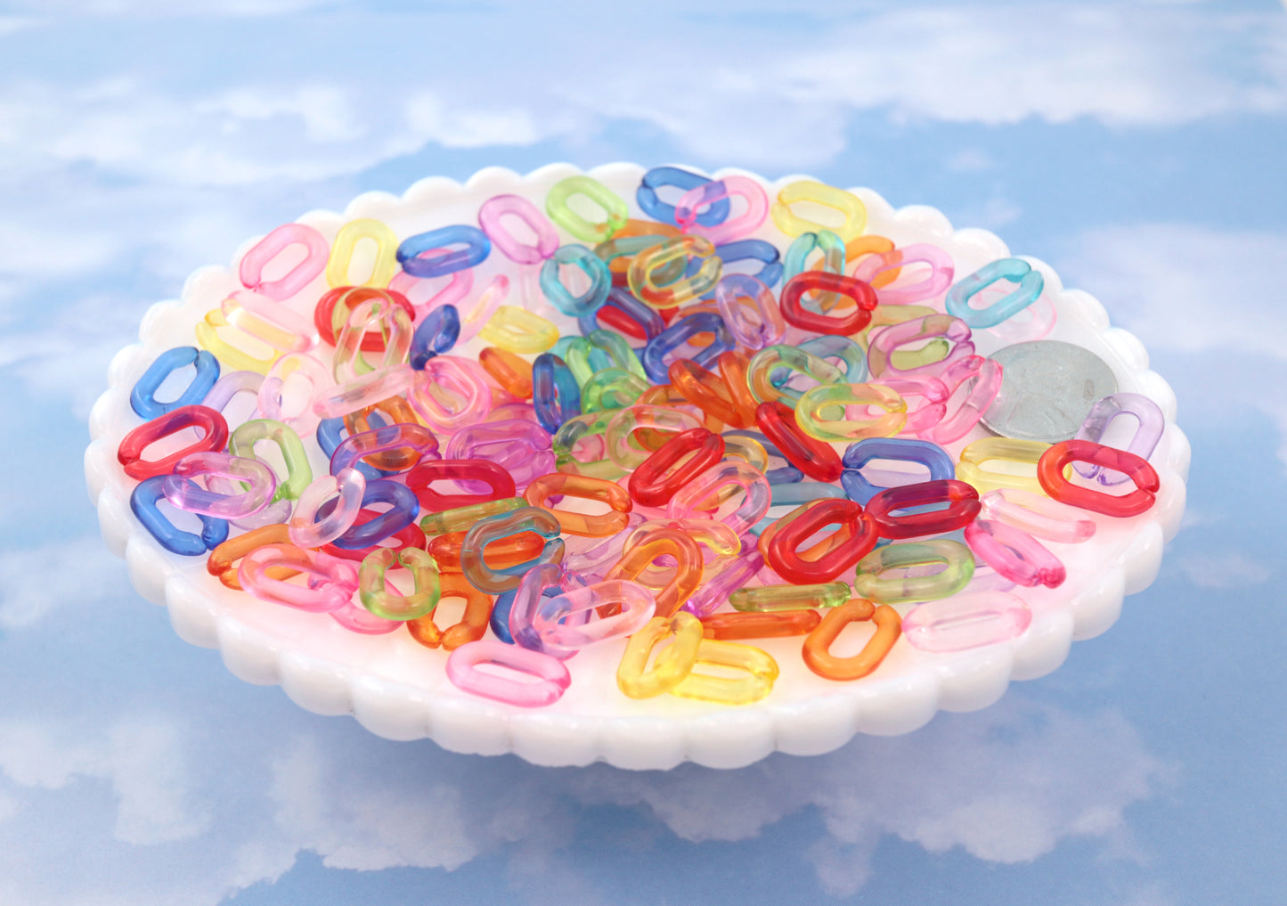 Plastic Chain Links - 15mm Transparent Colorful Plastic or Acrylic Chain Links - Mixed Colors - 200 pc set