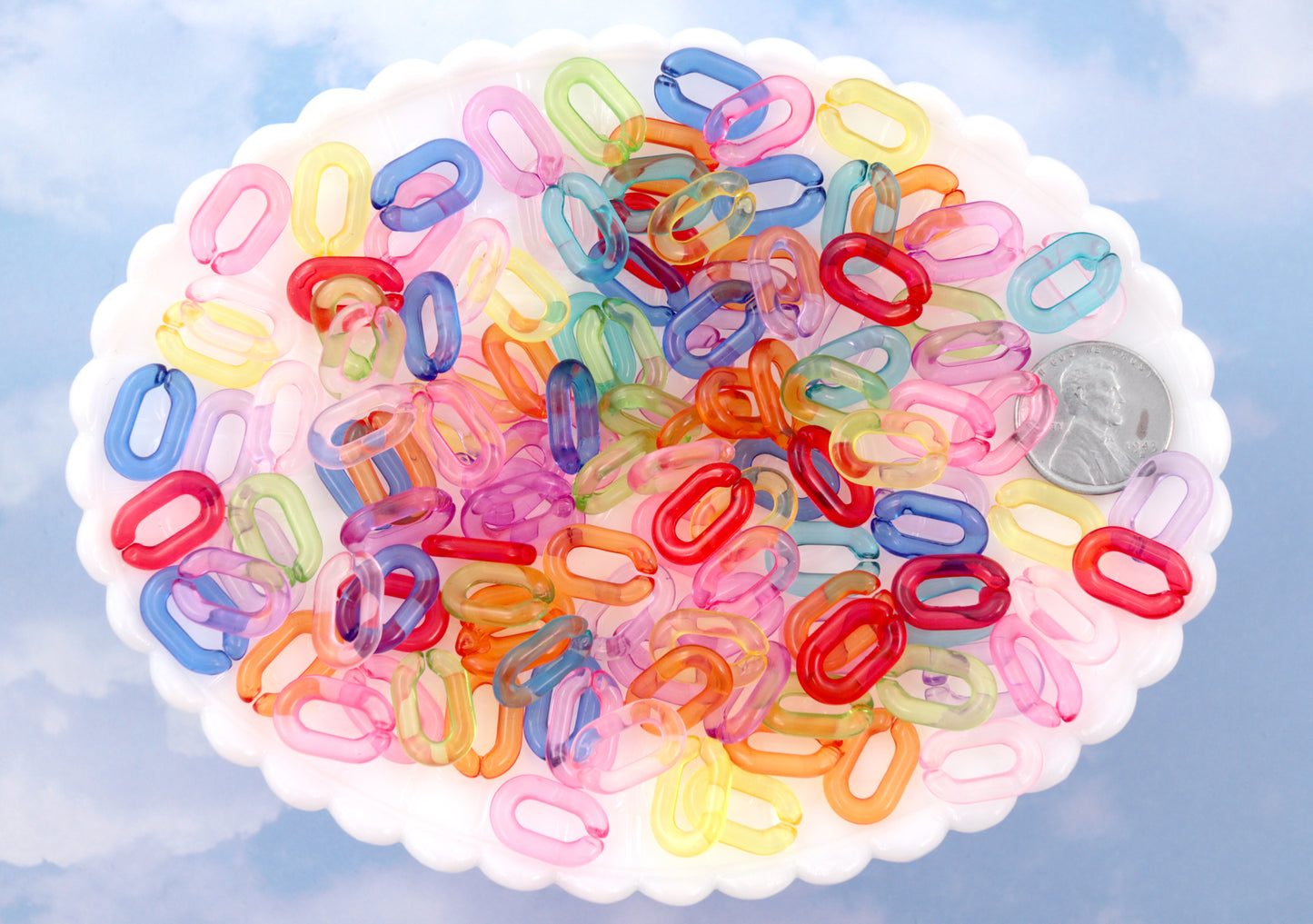Plastic Chain Links - 15mm Transparent Colorful Plastic or Acrylic Chain Links - Mixed Colors - 200 pc set