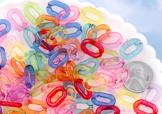 Plastic Chain Links - 15mm Transparent Colorful Plastic or Acrylic Chain Links - Mixed Colors - 200 pc set