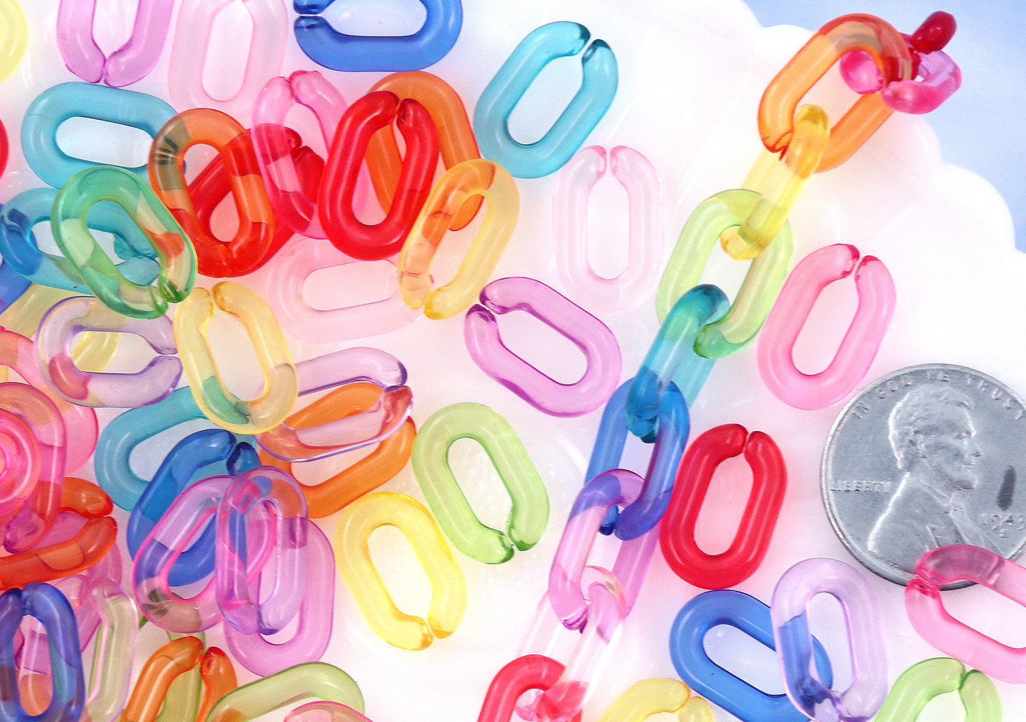 Plastic Chain Links 15mm Bright Colorful Plastic or Acrylic Chain Links  Mixed Colors 200 Pc Set 