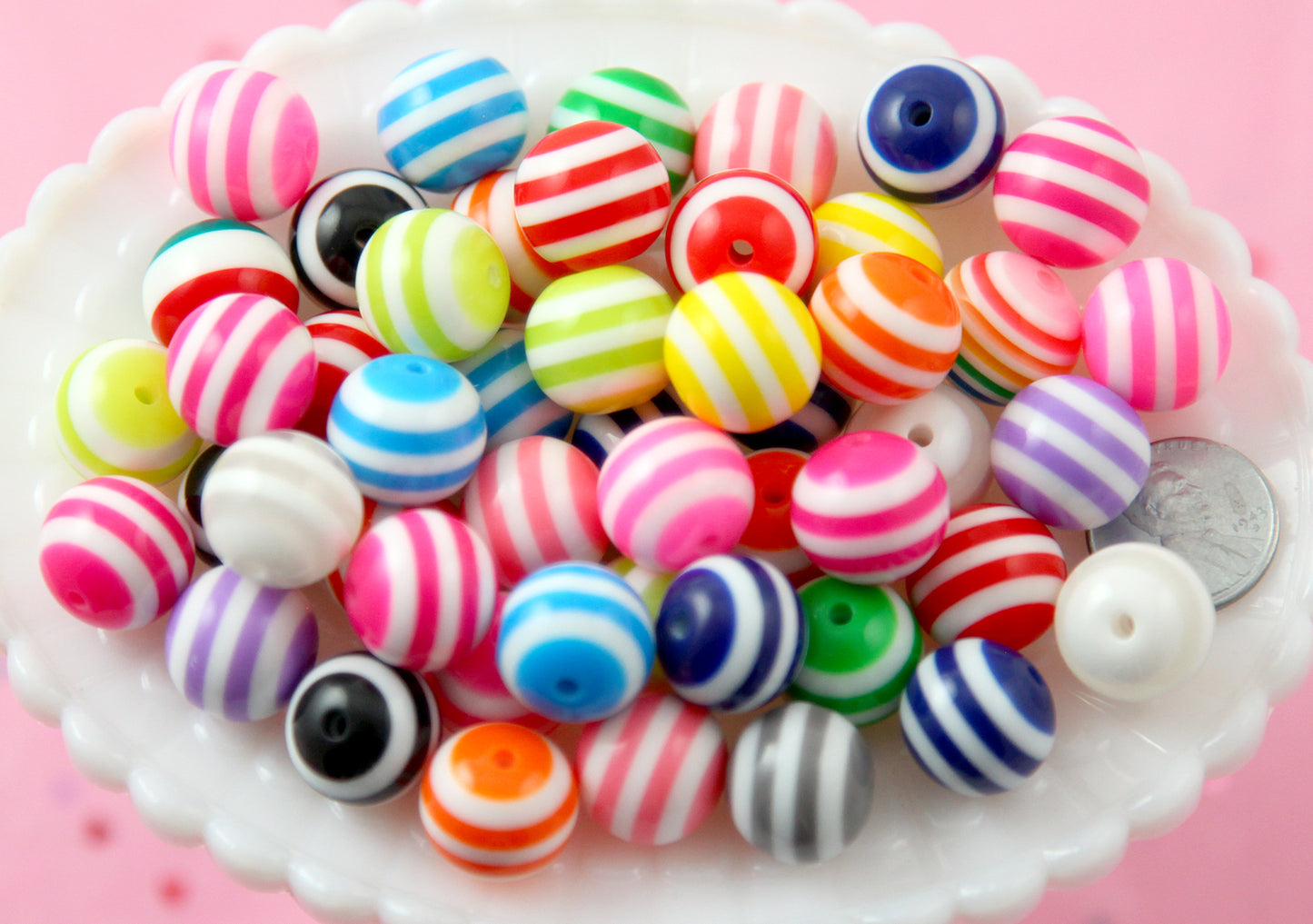 Stripe Resin Beads - 15mm Striped Resin Beads, mixed color - 15 pc set