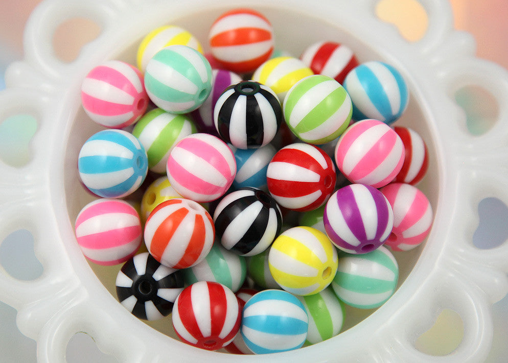 15mm Beach Ball Striped Resin Beads - 12 pc set