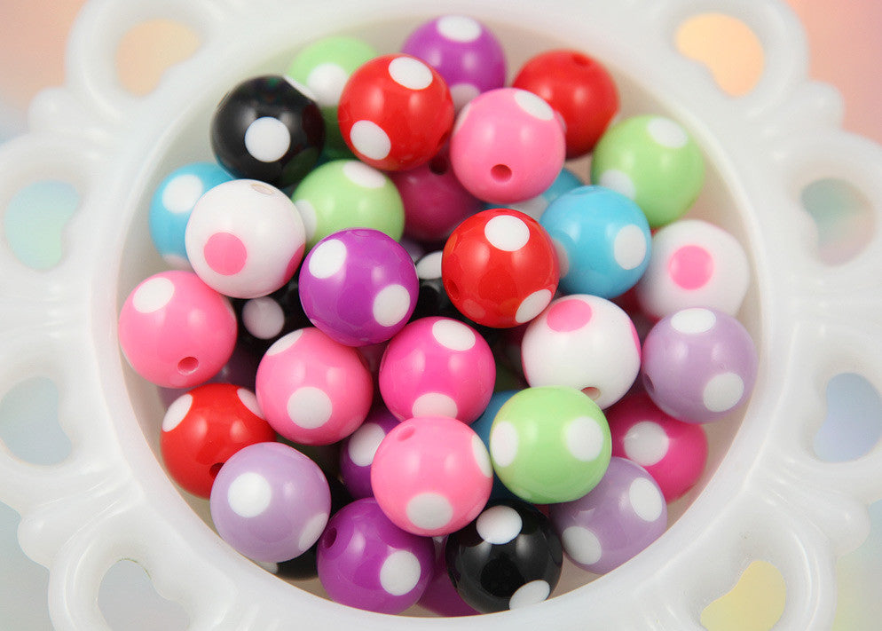 15mm Cute Mixed Color Polka Dot Resin Beads - 20 pc set