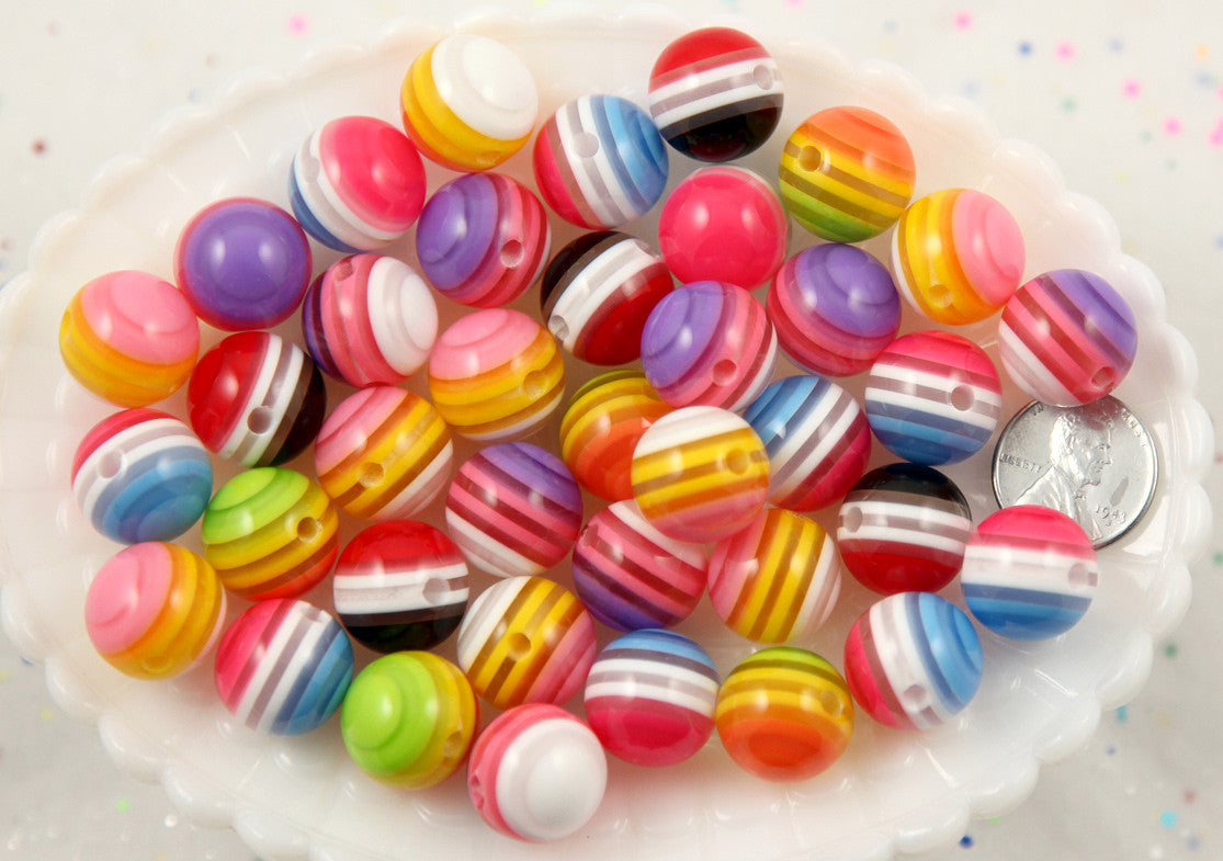 15mm Juicy Stripes Colorful Chunky Resin Beads - 10 pc set