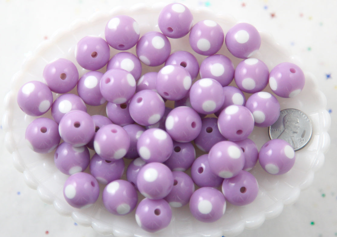 Polka Dot Beads - 15mm Inlaid Polka Dot Resin Beads - Light Purple - 20 pc set