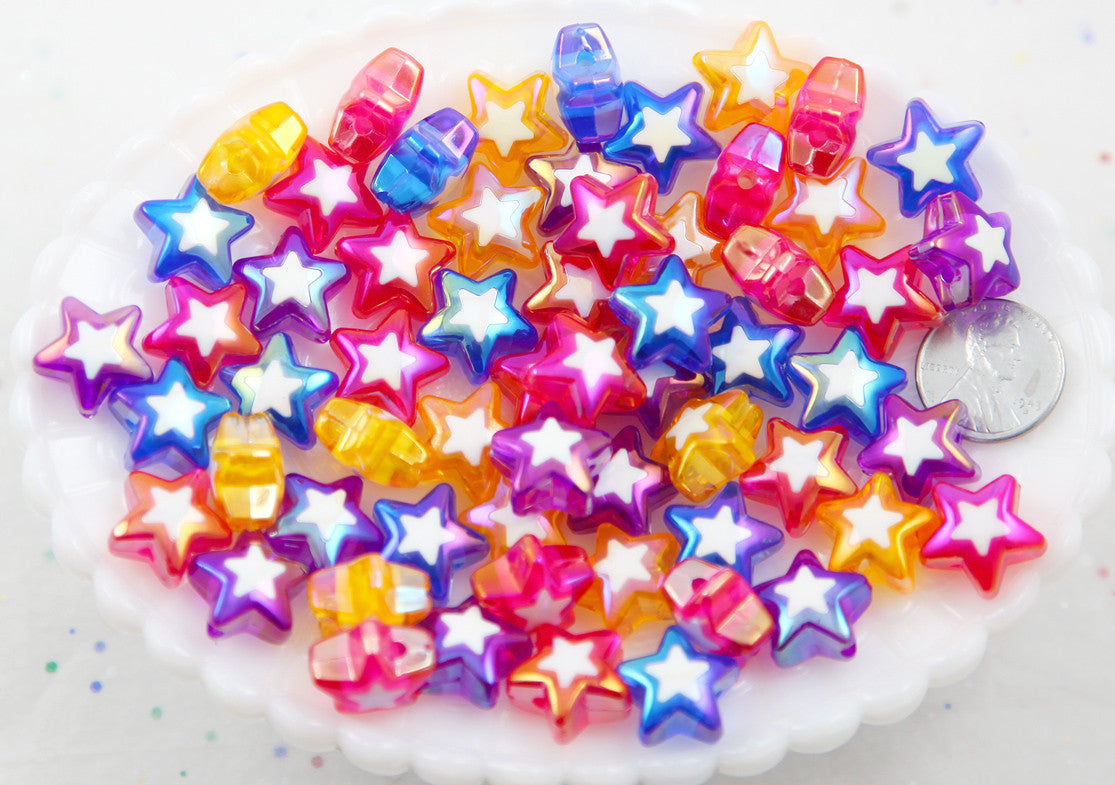 Star Beads - 16mm Amazing AB Double Star Acrylic or Resin Beads - 16 pcs set