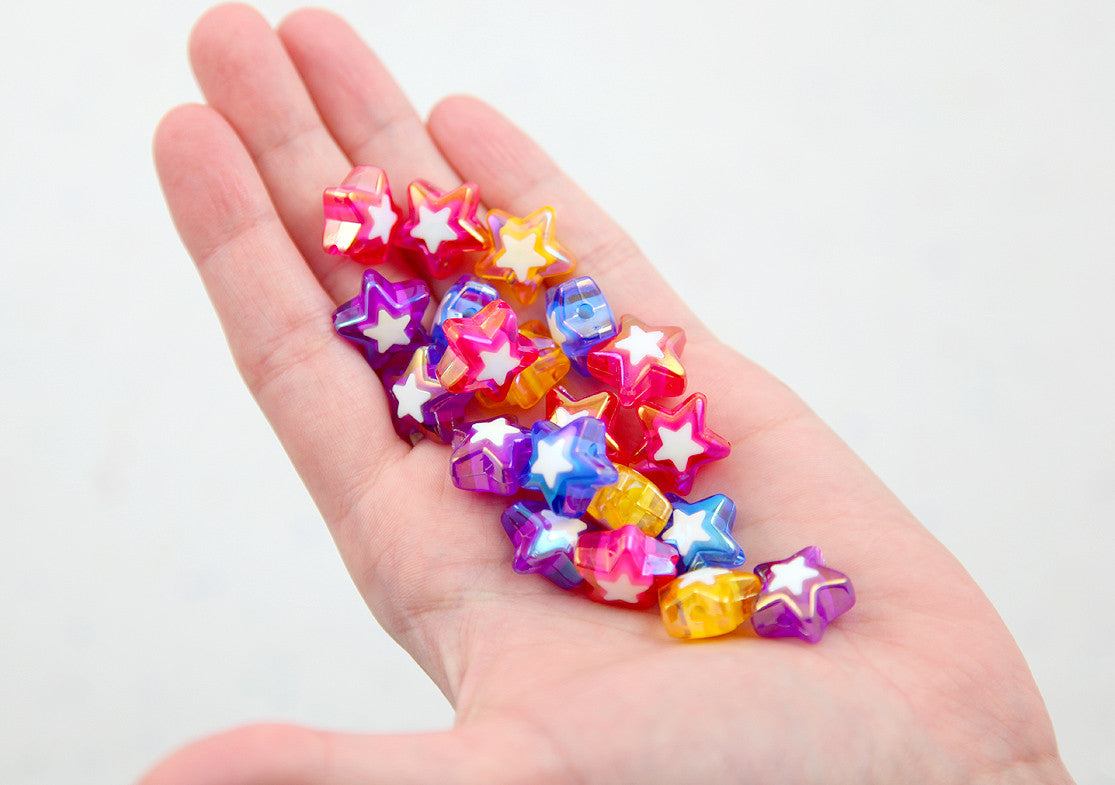 Star Beads - 16mm Amazing AB Double Star Acrylic or Resin Beads - 16 pcs set