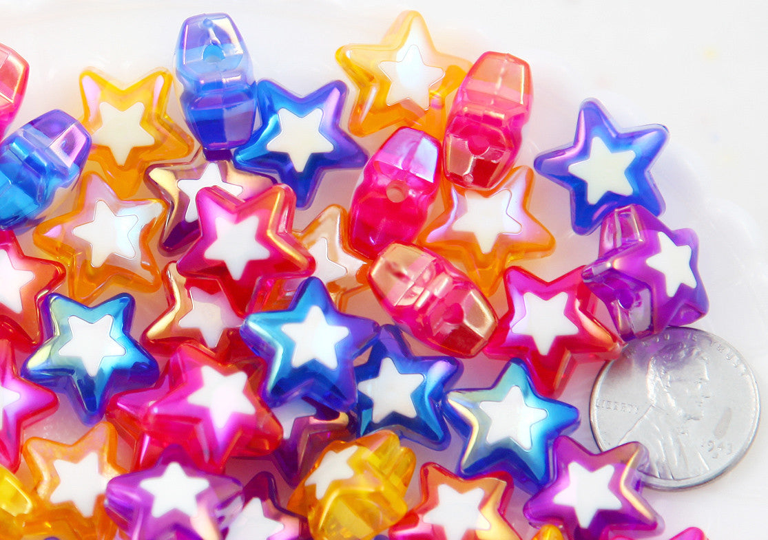 Star Beads - 16mm Amazing AB Double Star Acrylic or Resin Beads - 16 pcs set