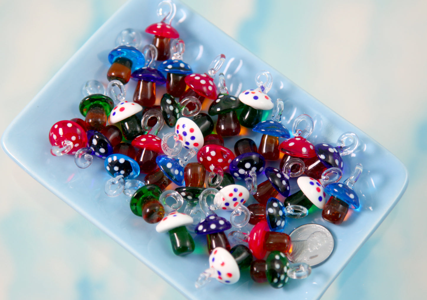 Mushroom Charms - 25mm High Quality Glass 3D Mushroom Charms - 5 pcs set