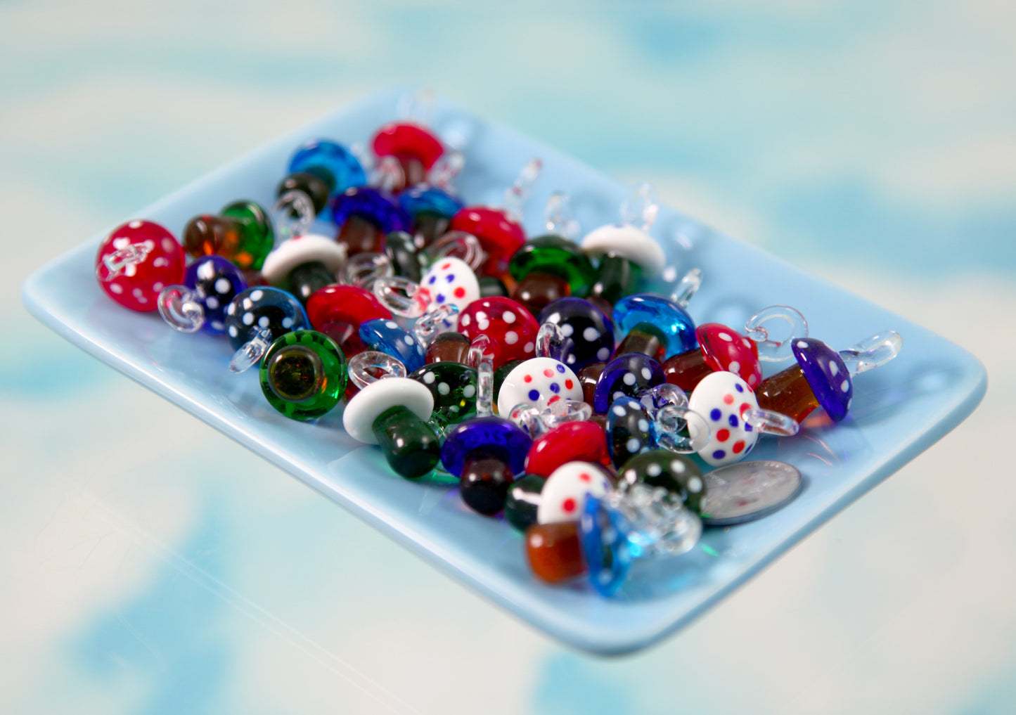 Mushroom Charms - 25mm High Quality Glass 3D Mushroom Charms - 5 pcs set