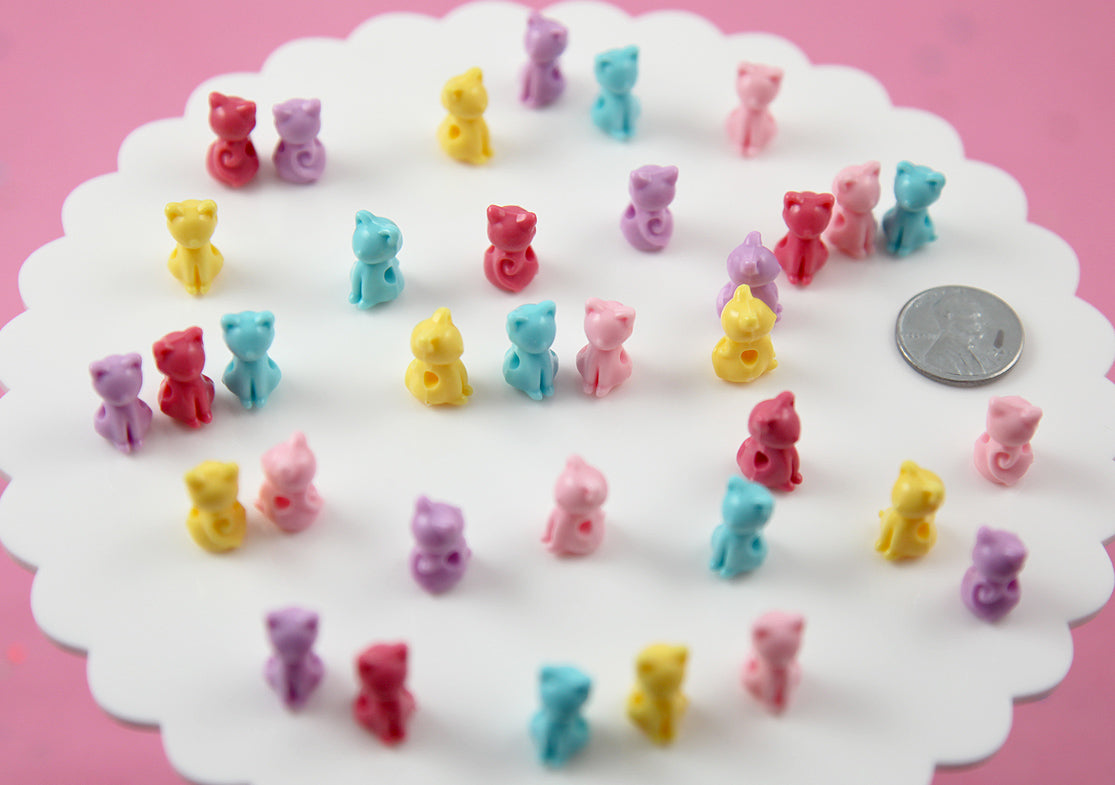 Kitty Cat Beads - 15mm Pastel Kitty Cat Bead Kawaii Acrylic or Plastic Beads - 100 pc set