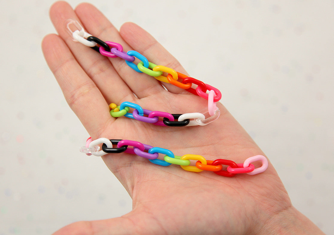 15mm Bright Colorful Plastic or Acrylic Chain Links - Mixed Colors - 200 pc set