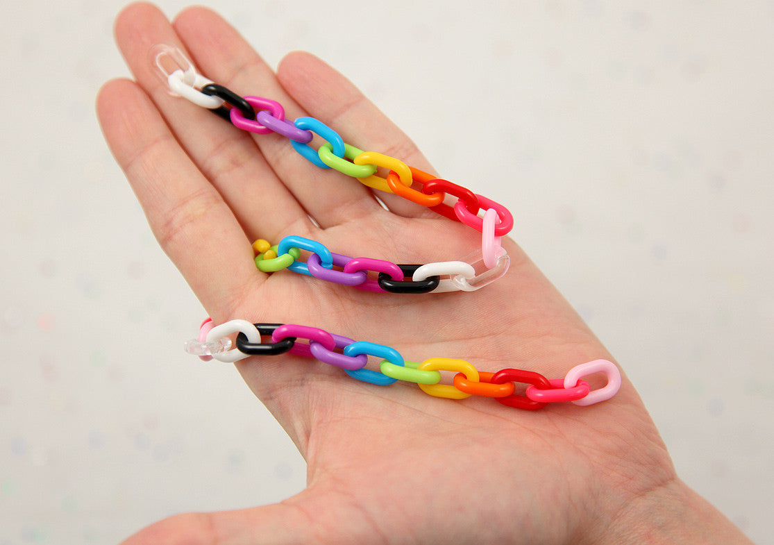 Plastic Chain Links 15mm Bright Colorful Plastic or Acrylic Chain Links  Mixed Colors 200 Pc Set 