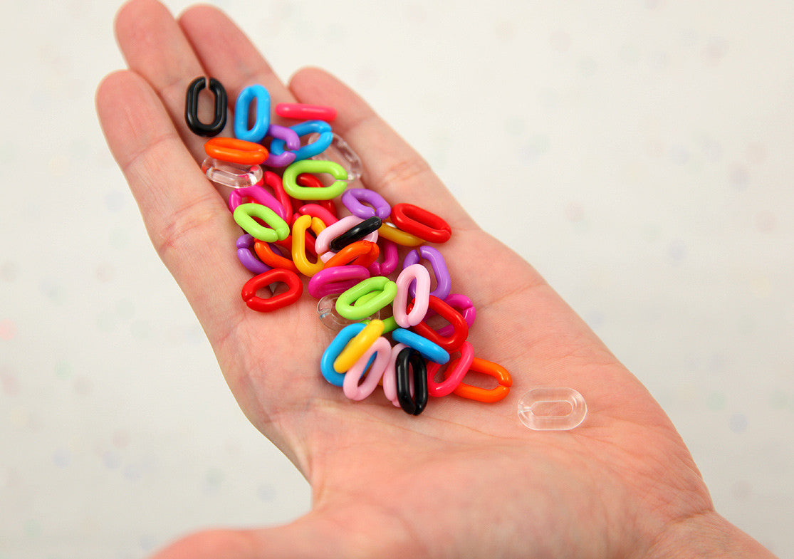 15mm Bright Colorful Plastic or Acrylic Chain Links - Mixed Colors - 200 pc set