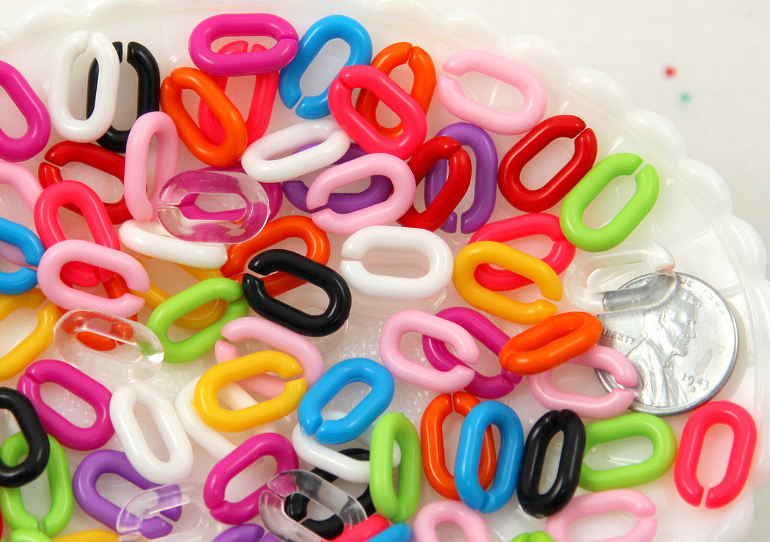 15mm Bright Colorful Plastic or Acrylic Chain Links - Mixed Colors - 200 pc set